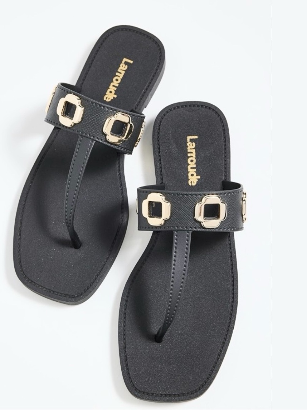 Larroude Milan Jelly Thong Sandals Black Gold Flip Flops Size 10/11 Retail $140